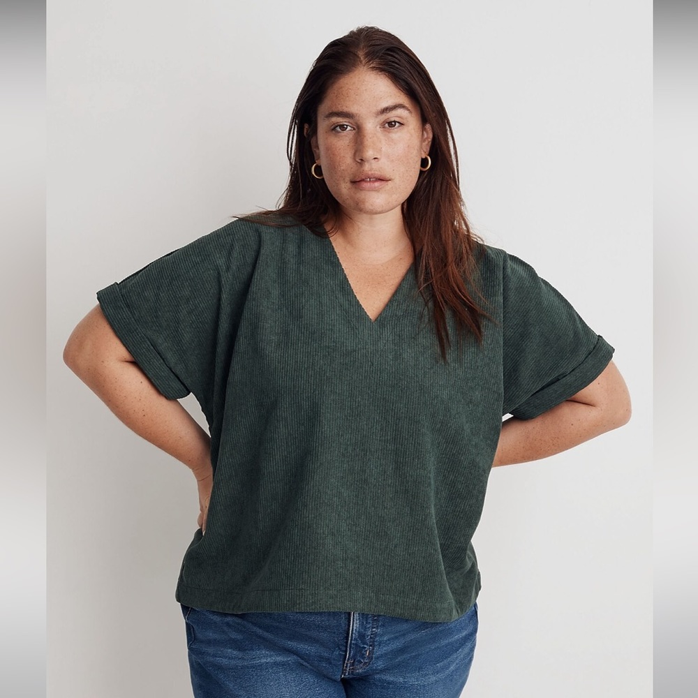 NWOT Madewell Plus Corduroy Renata V-Neck Top - Emerald Green - Size 2X